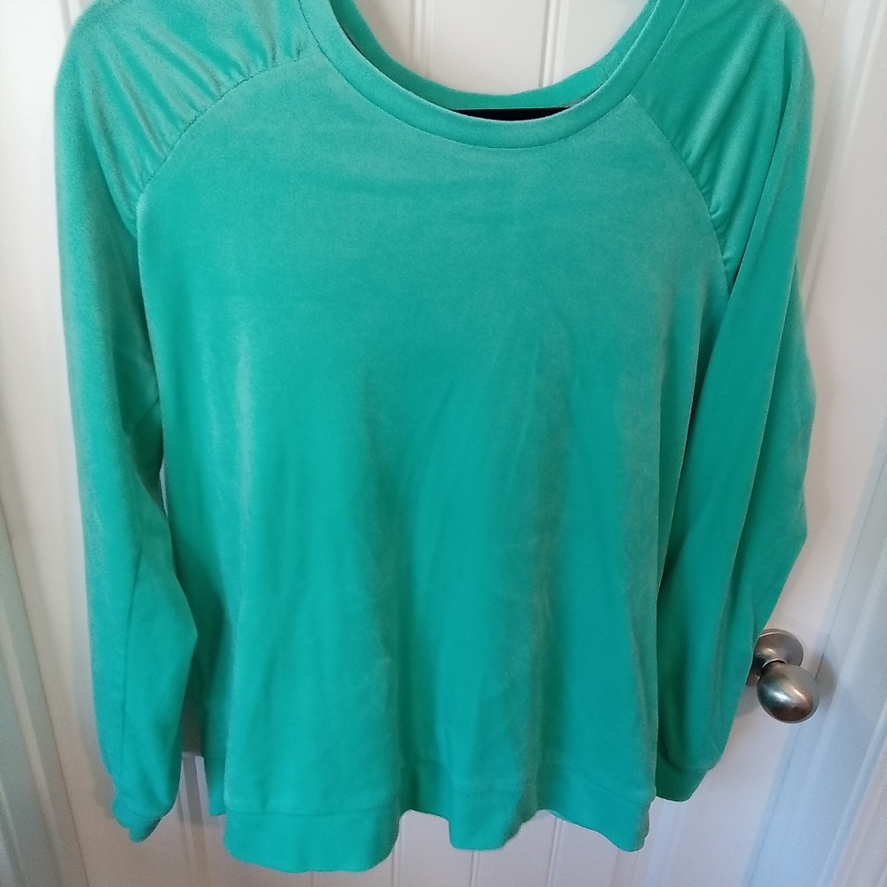 Muk Luks Size L Teal Aqua Velour Fleece Sleepwear Pajama Top Lounge Sweatshirt